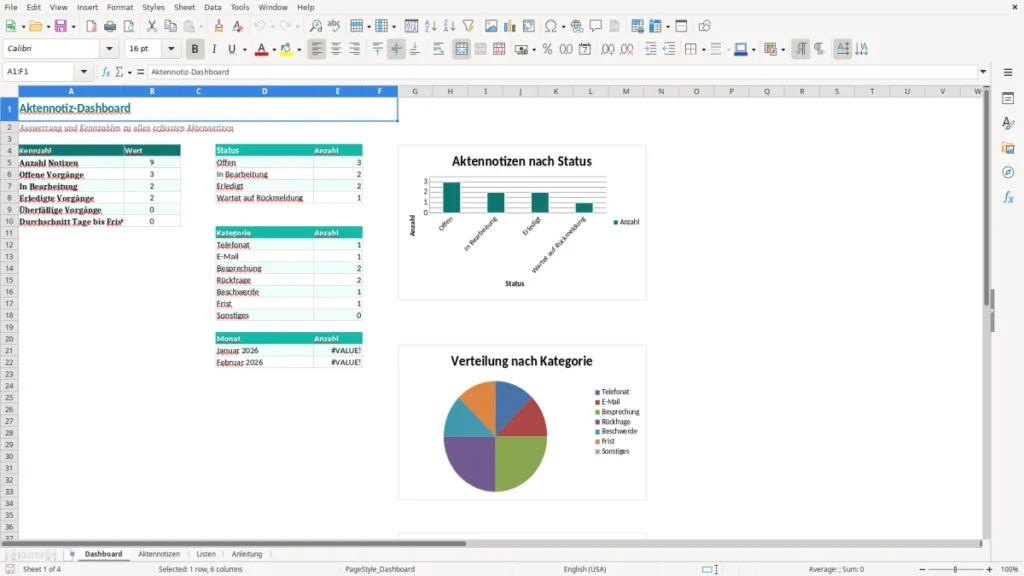 Dashboard – Aktennotiz Excel Vorlage – Kostenlose Vorlage (2026)