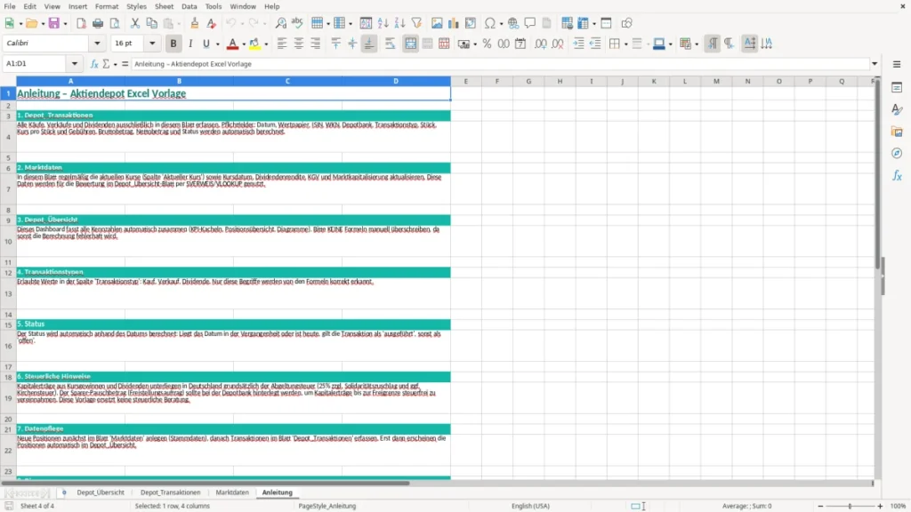 Anleitung – Aktiendepot Excel Vorlage (2026)