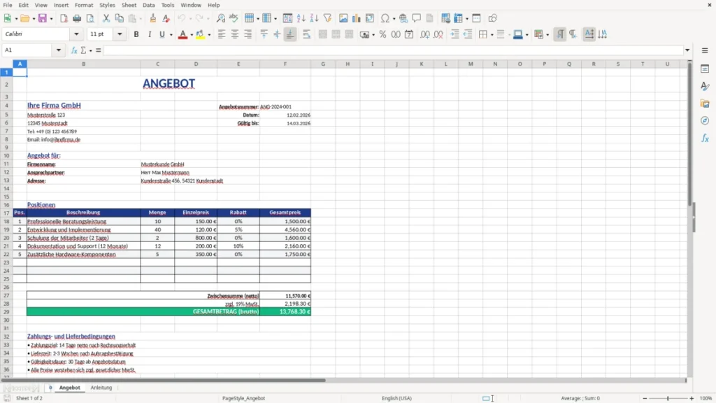 Angebot – Angebot Vorlage Excel – Profi-Template mit Kalkulation