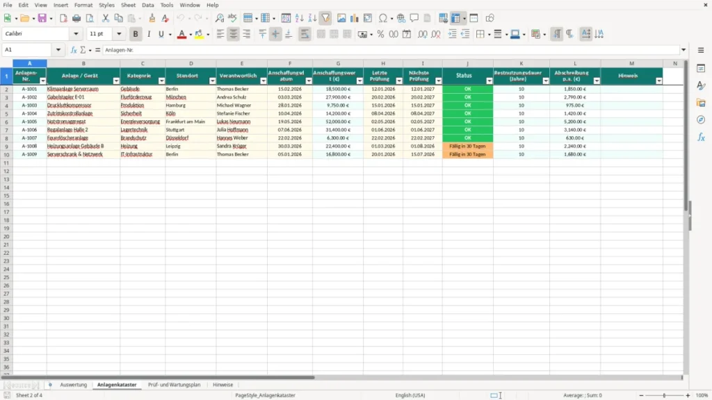 Anlagenkataster – Anlagenkataster Excel Vorlage (2026)