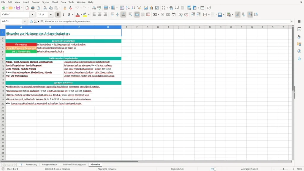 Hinweise – Anlagenkataster Excel Vorlage (2026)