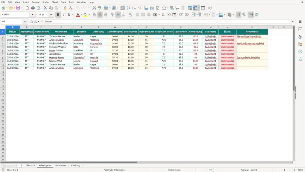 Arbeitsplan – Arbeitsplan Excel Vorlage (2026)