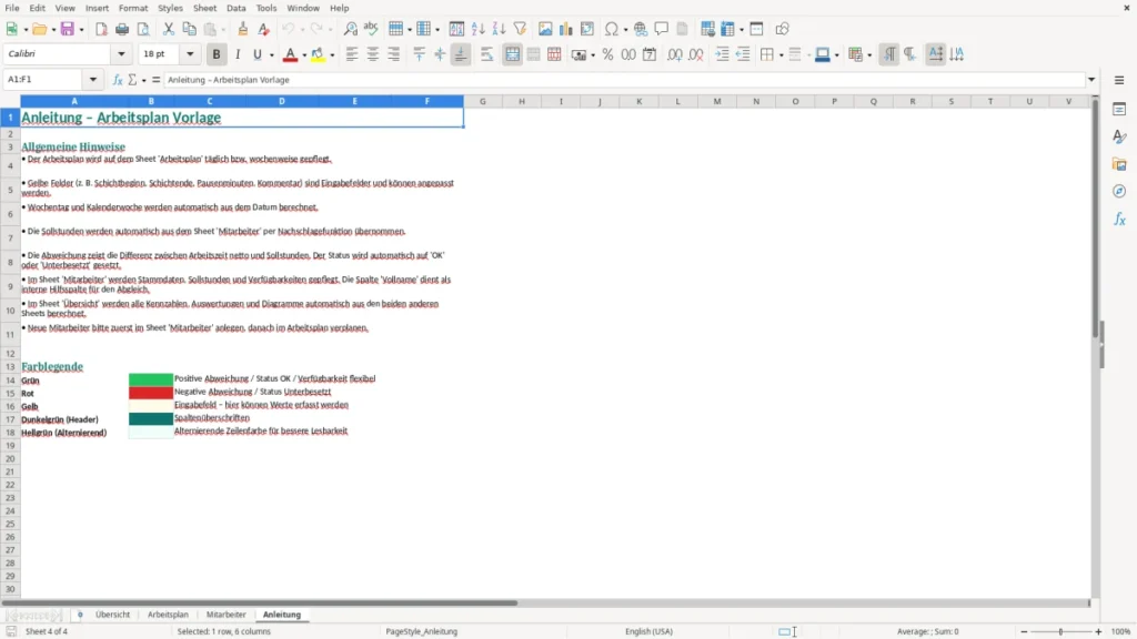Anleitung – Arbeitsplan Excel Vorlage (2026)