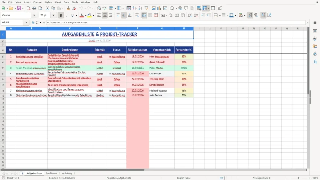 Aufgabenliste – Aufgabenliste Excel Vorlage – Projekt-Tracker Profi