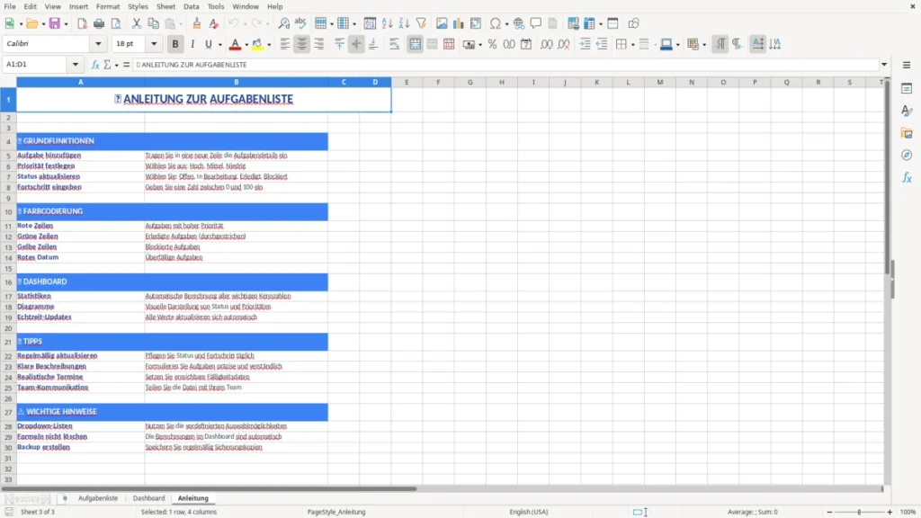 Anleitung – Aufgabenliste Excel Vorlage – Projekt-Tracker Profi