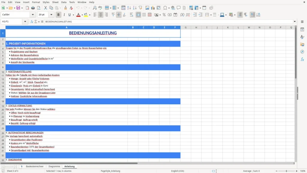 Anleitung – Baukosten Excel-Vorlage kostenlos | DIN 276, 2026