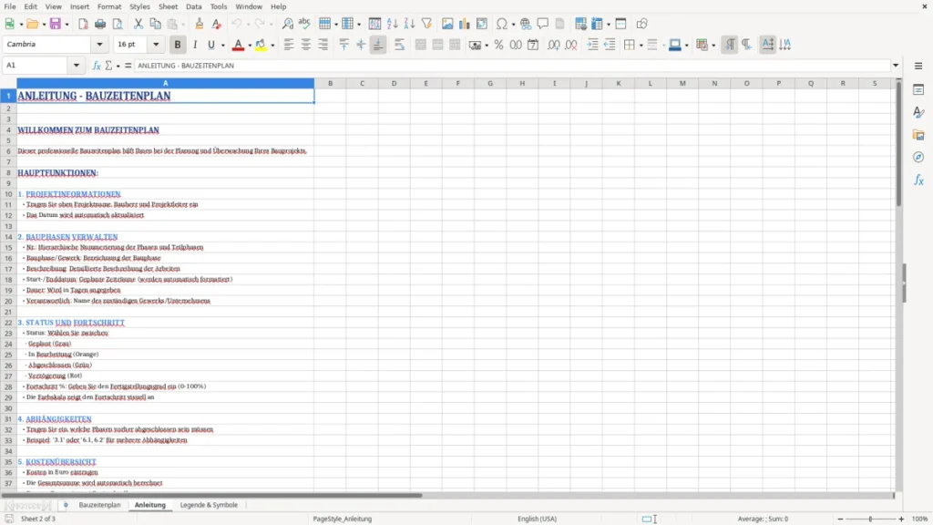 Anleitung – Bauzeitenplan Vorlage Excel – praxiserprobt & klar