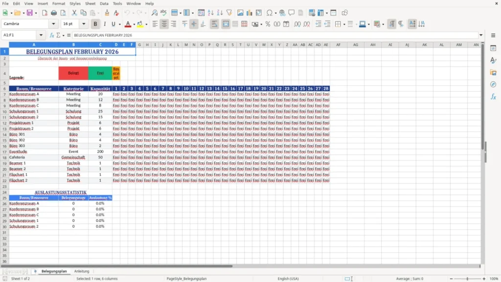 Belegungsplan – Belegungsplan Excel Vorlage kostenlos – Profi-Tool