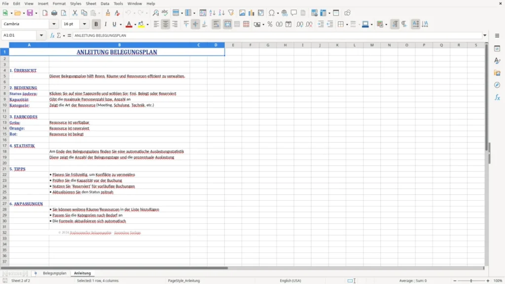 Anleitung – Belegungsplan Excel Vorlage kostenlos – Profi-Tool