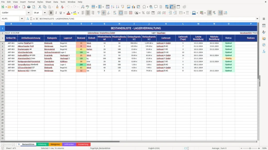 Bestandsliste – Bestandsliste Vorlage Excel – Lager im Griff