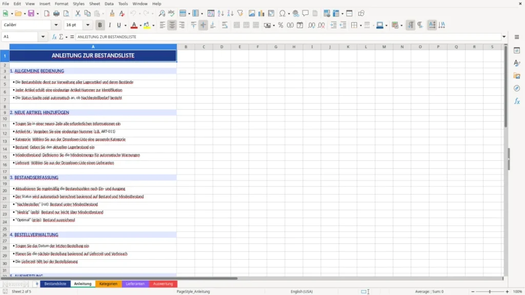 Anleitung – Bestandsliste Vorlage Excel – Lager im Griff