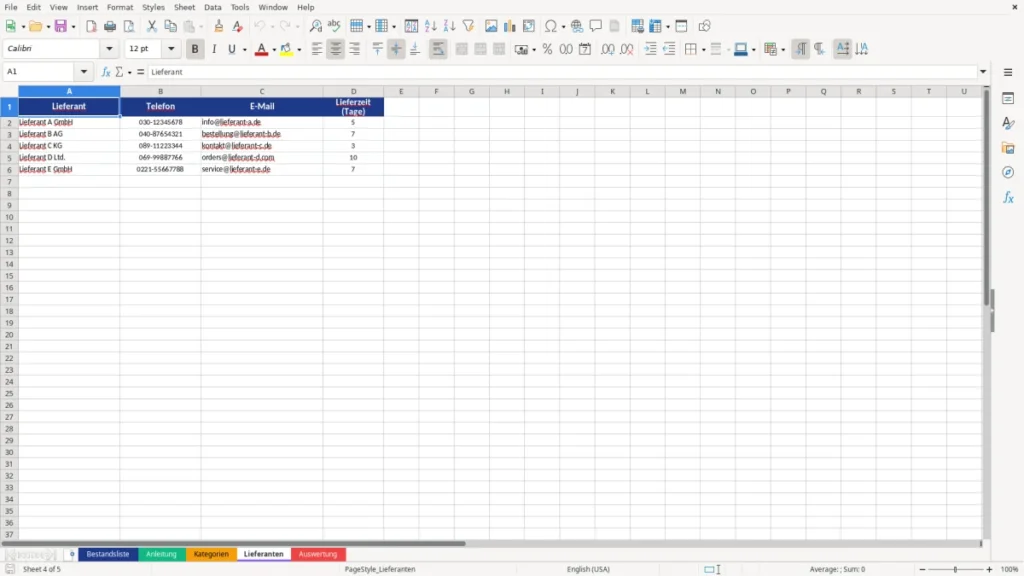 Lieferanten – Bestandsliste Vorlage Excel – Lager im Griff