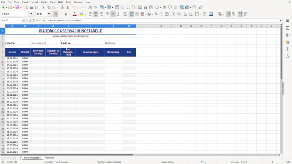 Blutdrucktabelle – Blutdrucktabelle Excel – Vorlage mit Diagramm & Ampel