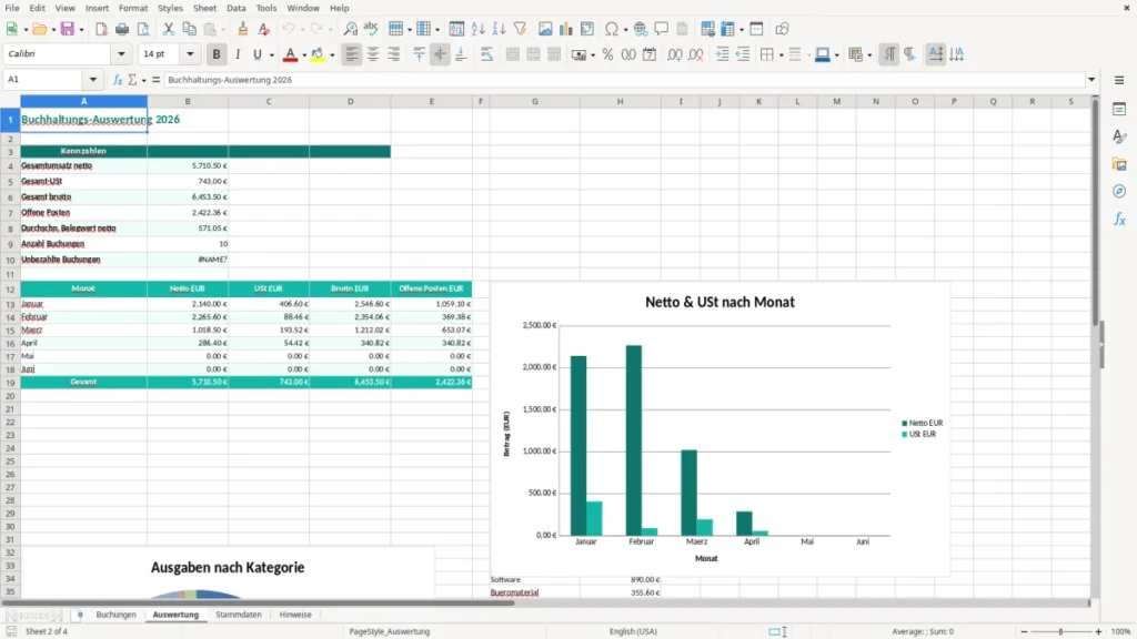 Auswertung – Buchhaltung Excel Vorlage – Kostenlose Vorlage (2026)