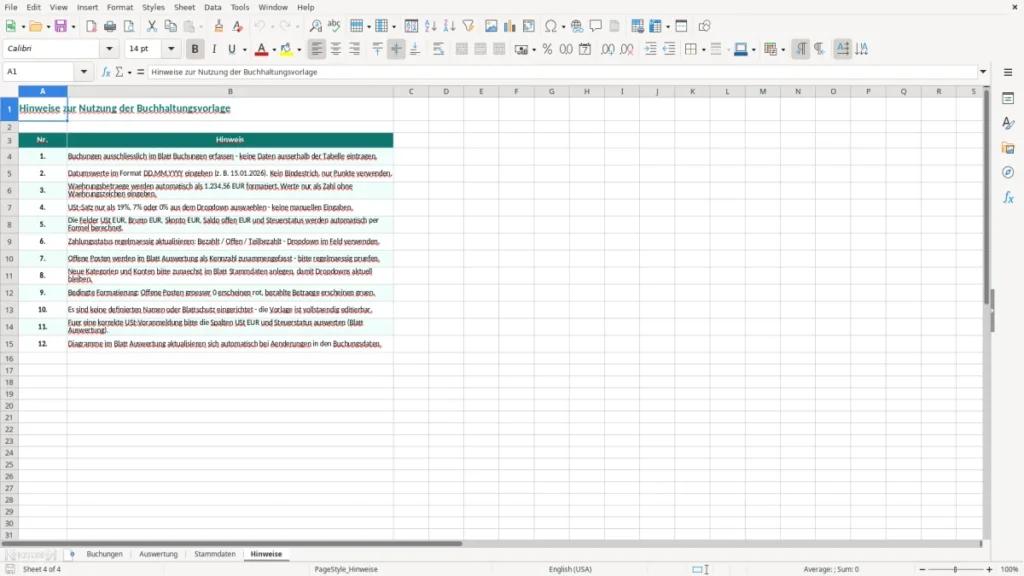 Hinweise – Buchhaltung Excel Vorlage – Kostenlose Vorlage (2026)