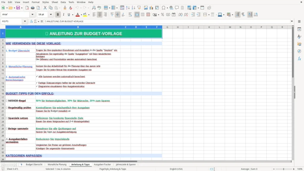 Anleitung & Tipps – Budget Vorlage Excel kostenlos – Privatfinanzen im Blick