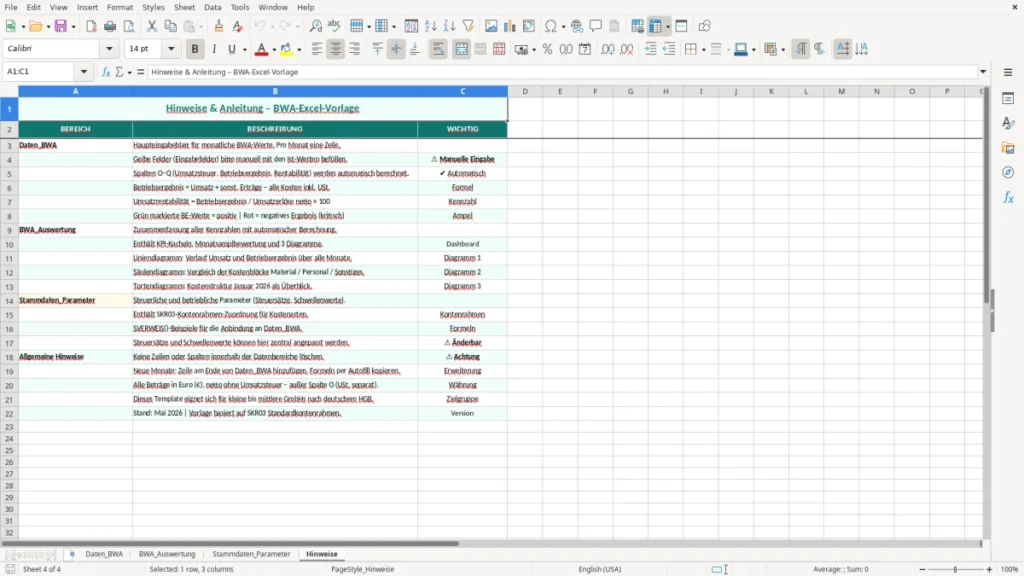 Hinweise – BWA Excel Vorlage – Kostenlose Vorlage (2026)