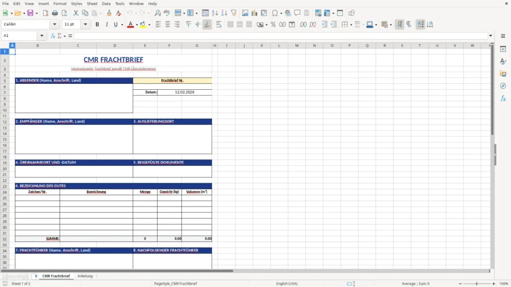 CMR Frachtbrief – CMR Frachtbrief Vorlage Excel – kostenlos & praxisnah