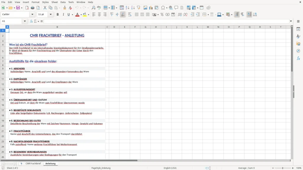 Anleitung – CMR Frachtbrief Vorlage Excel – kostenlos & praxisnah