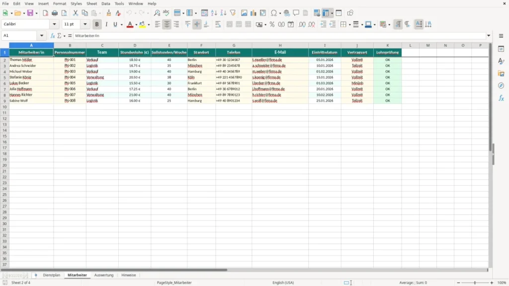 Mitarbeiter – Dienstplan Excel Vorlage (2026)