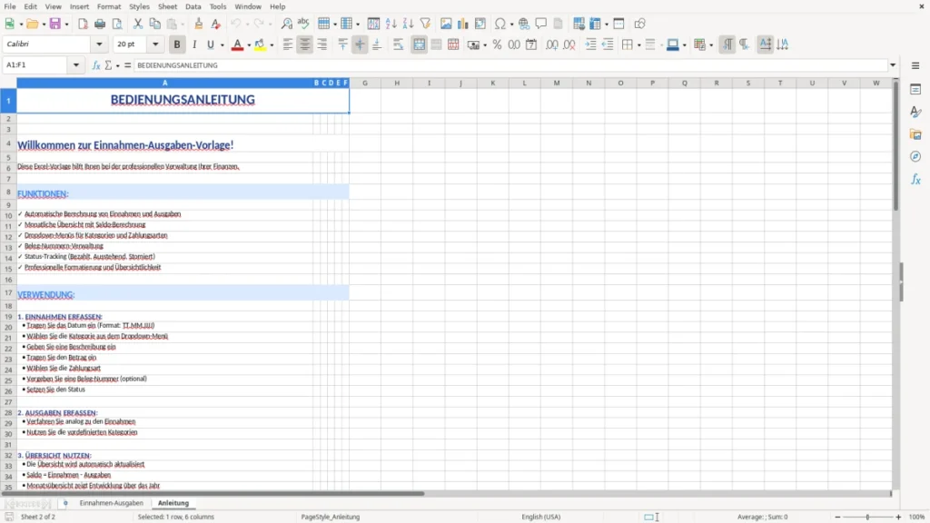 Anleitung – Einnahmen-Ausgaben Excel Vorlage – kostenlos & smart