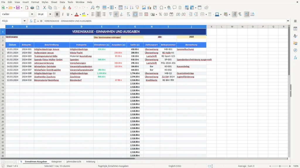 Einnahmen-Ausgaben – Einnahmen-Ausgaben Verein – Excel Vorlage (Kassenbuch)