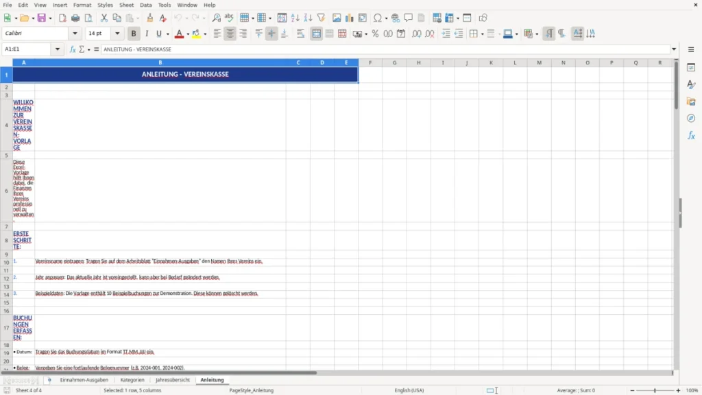 Anleitung – Einnahmen-Ausgaben Verein – Excel Vorlage (Kassenbuch)