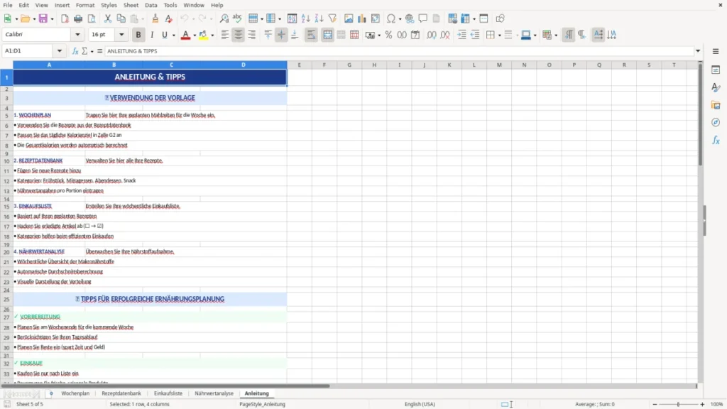 Anleitung – Ernährungsplan Vorlage Excel – Wochenplan & Einkauf