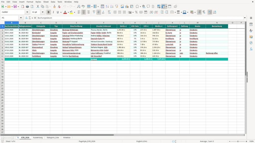 EÜR_2026 – EÜR Vorlage Excel – Kostenlose Vorlage (2026)