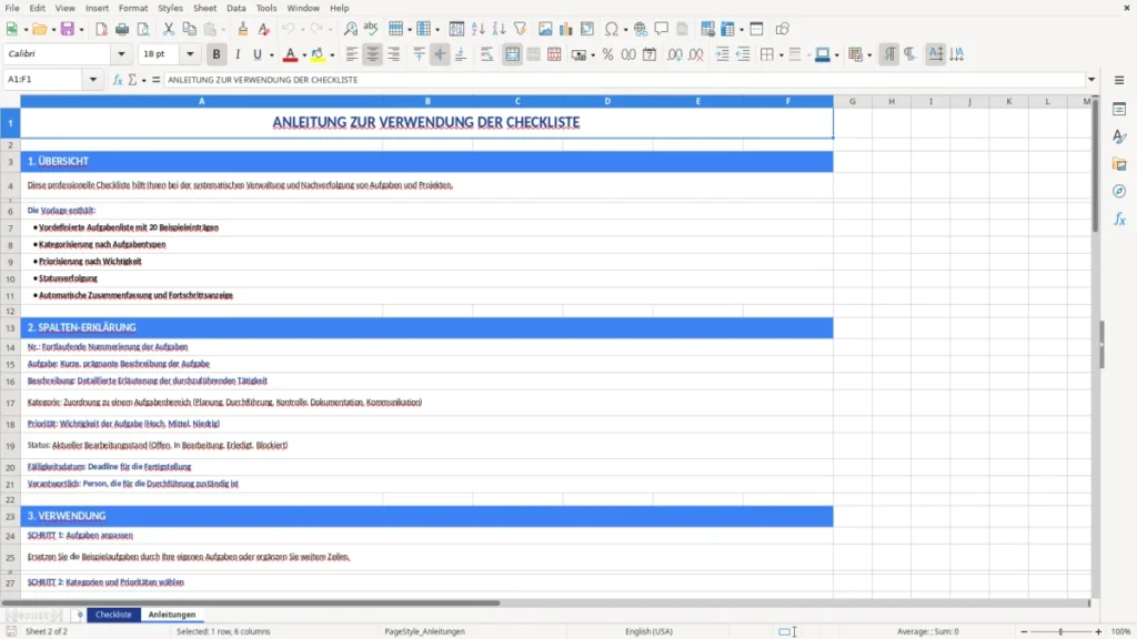 Anleitungen – Excel Checkliste Vorlage – smart, klar, einsatzbereit