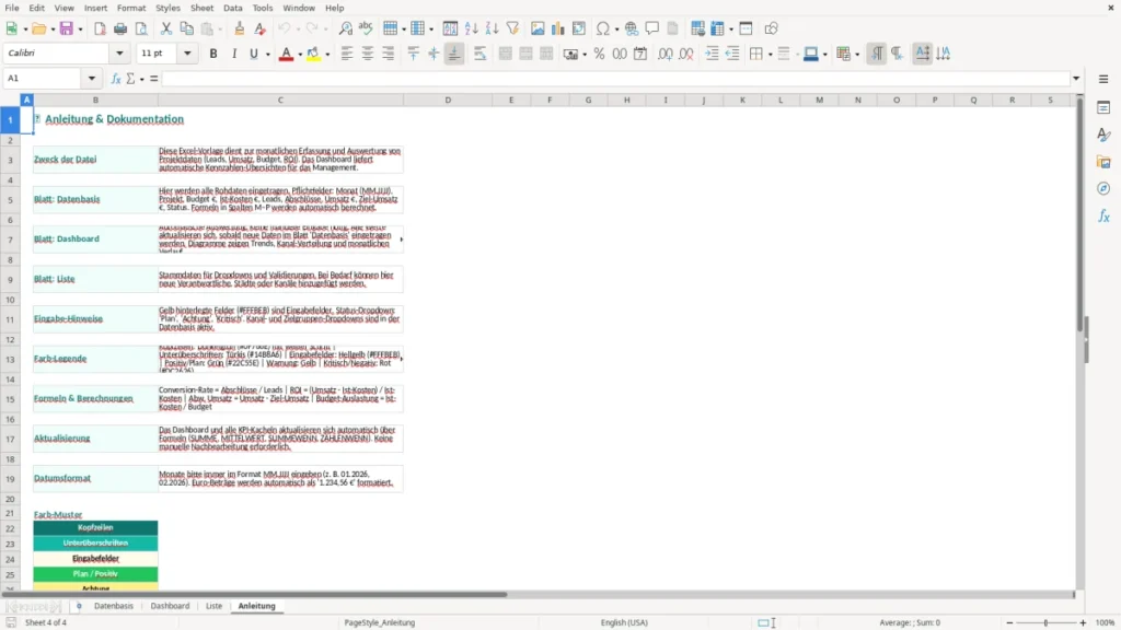 Anleitung – Dashboard Excel Vorlage – Kostenlose Vorlage (2026)