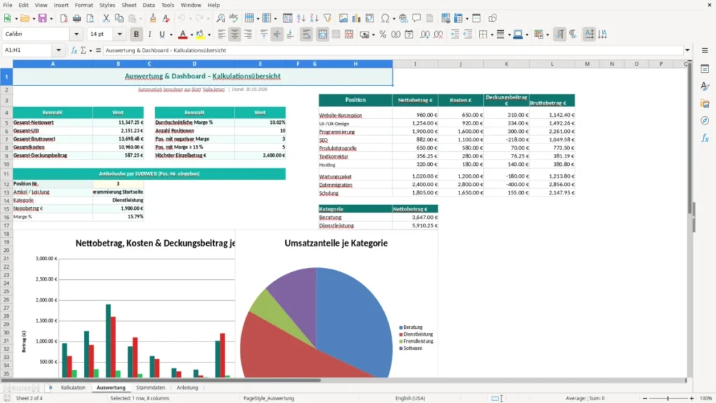 Auswertung – Kalkulation Excel – Vorlage (2026)
