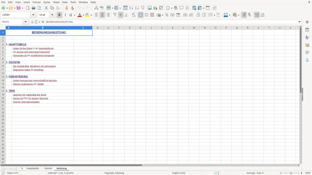 Anleitung – Excel Tabelle Vorlage – professionell & sofort nutzbar