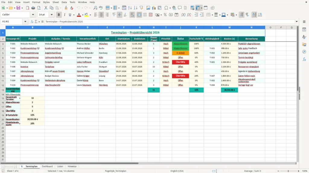 Terminplan – Terminplan Excel – Kostenlose Vorlage (2026)