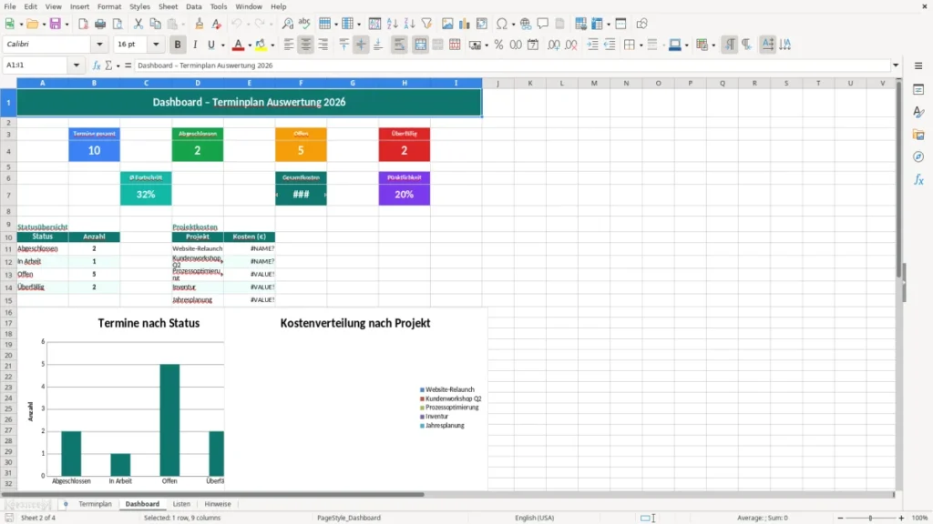 Dashboard – Terminplan Excel – Kostenlose Vorlage (2026)