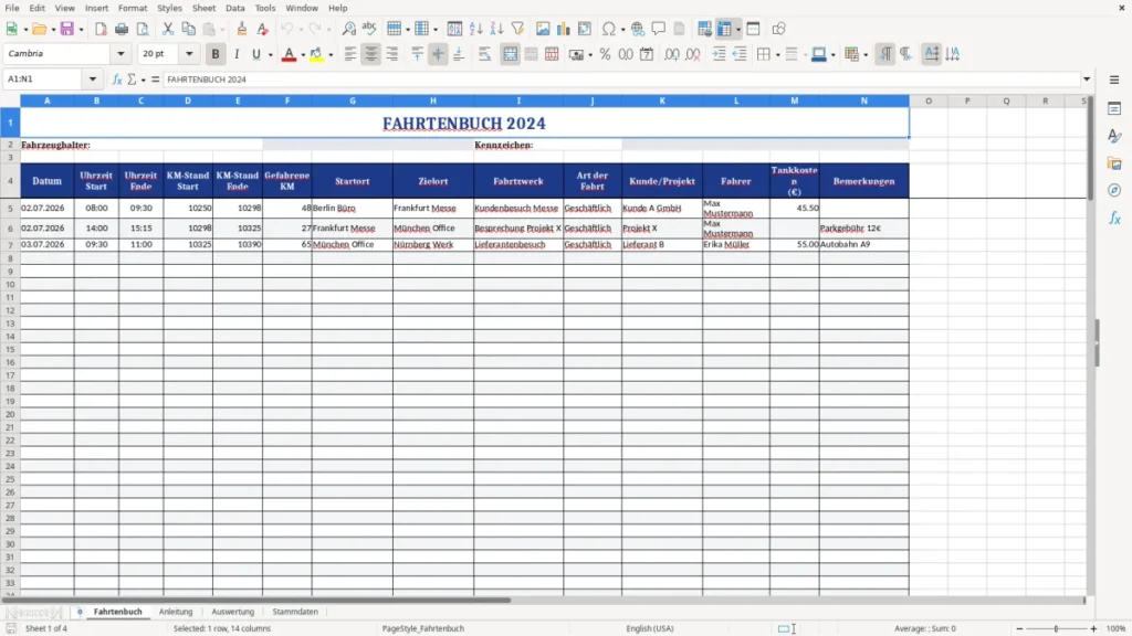 Fahrtenbuch – Fahrtenbuch Excel Vorlage – rechtssicher & einfach