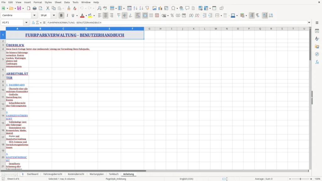 Anleitung – Fuhrparkverwaltung Excel-Vorlage kostenlos | Excel Planung
