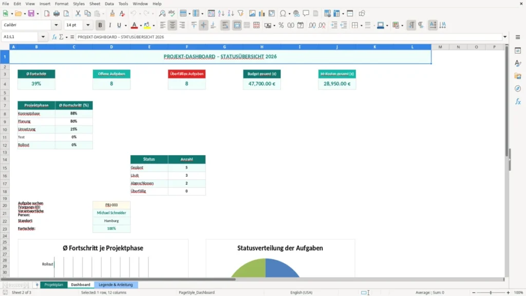 Dashboard – Gantt Diagramm Excel – Vorlage (2026)