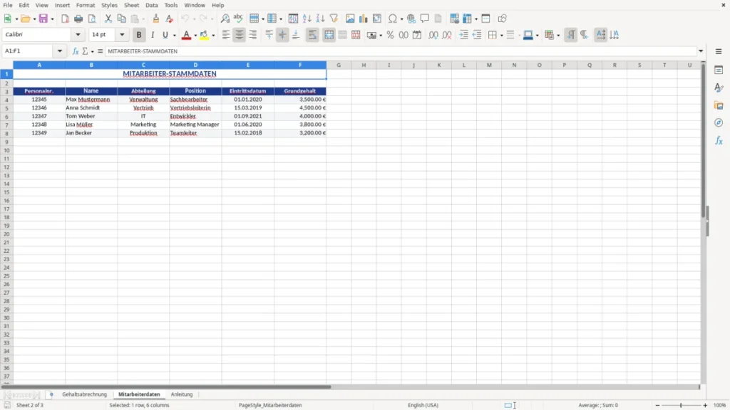 Mitarbeiterdaten – Gehaltsabrechnung Excel Vorlage – sicher & schnell