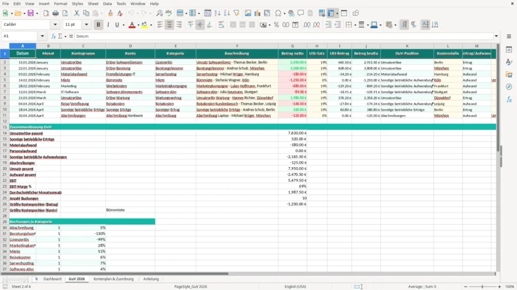 GuV 2026 – GuV Excel Vorlage – Kostenlose Vorlage (2026)