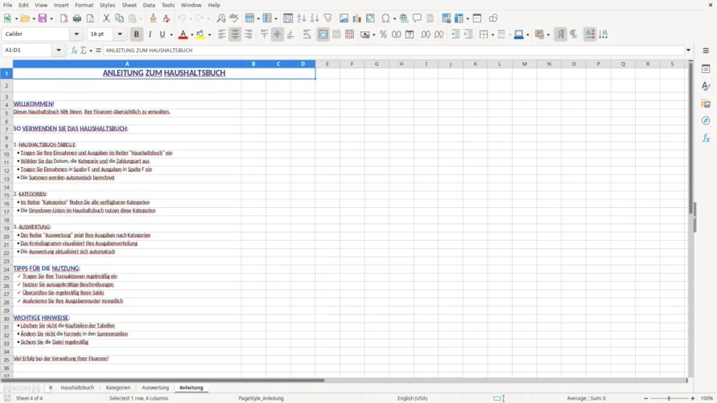 Anleitung – Haushaltsbuch Excel Vorlage – Finanzen im Griff