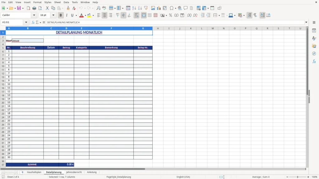Detailplanung – Haushaltsplan Verein – professionelle Excel-Vorlage