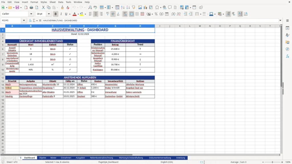 Dashboard – Hausverwaltung Excel-Vorlage kostenlos | Profi-Template