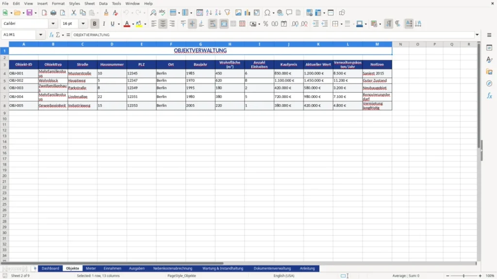 Objekte – Hausverwaltung Excel-Vorlage kostenlos | Profi-Template
