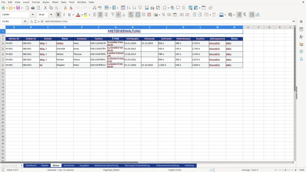 Mieter – Hausverwaltung Excel-Vorlage kostenlos | Profi-Template