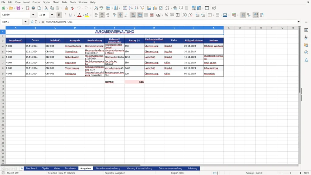 Ausgaben – Hausverwaltung Excel-Vorlage kostenlos | Profi-Template