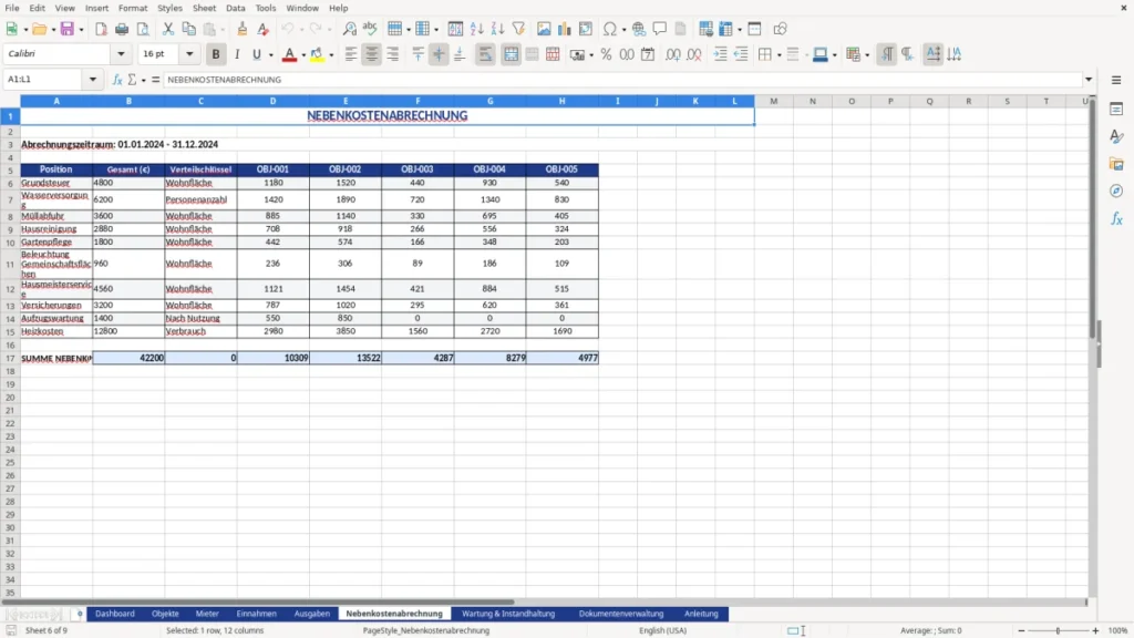 Nebenkostenabrechnung – Hausverwaltung Excel-Vorlage kostenlos | Profi-Template