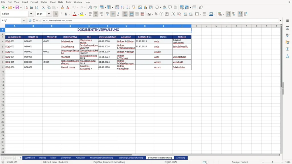 Dokumentenverwaltung – Hausverwaltung Excel-Vorlage kostenlos | Profi-Template