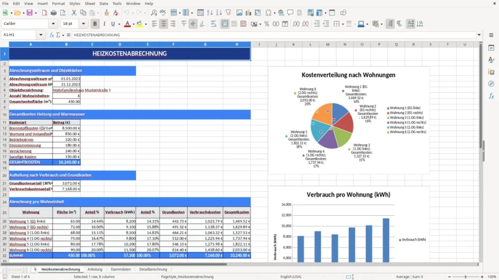 Heizkostenabrechnung – Heizkostenabrechnung Vorlage Excel – rechtssicher & smart
