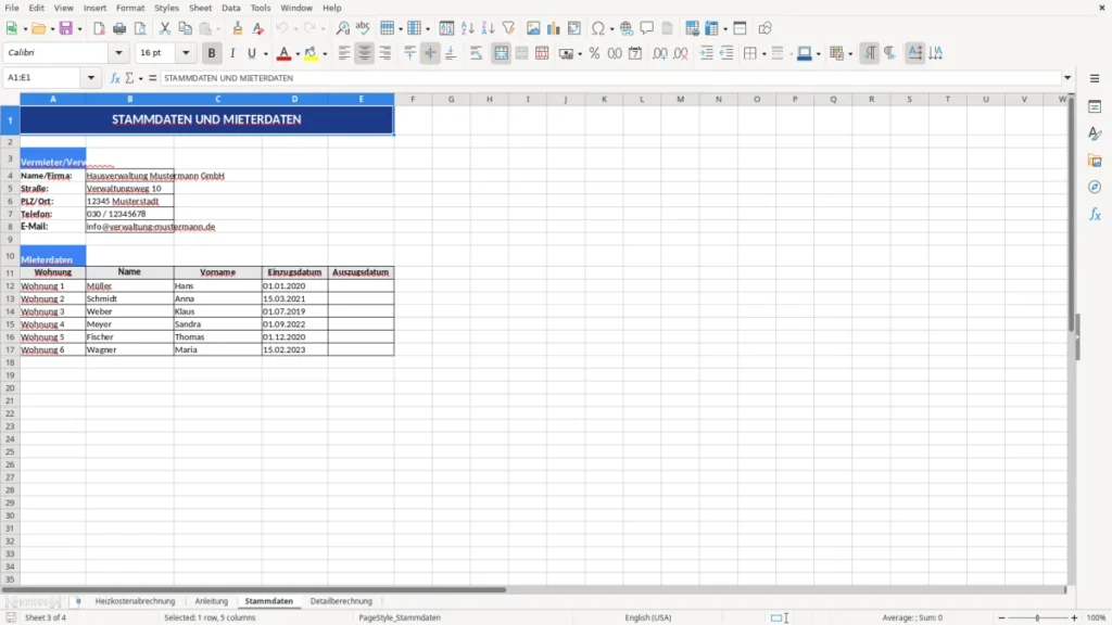 Stammdaten – Heizkostenabrechnung Vorlage Excel – rechtssicher & smart